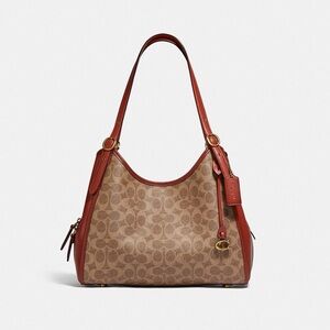 Coach Lori Tan and Brown Signature Shoulder Bag